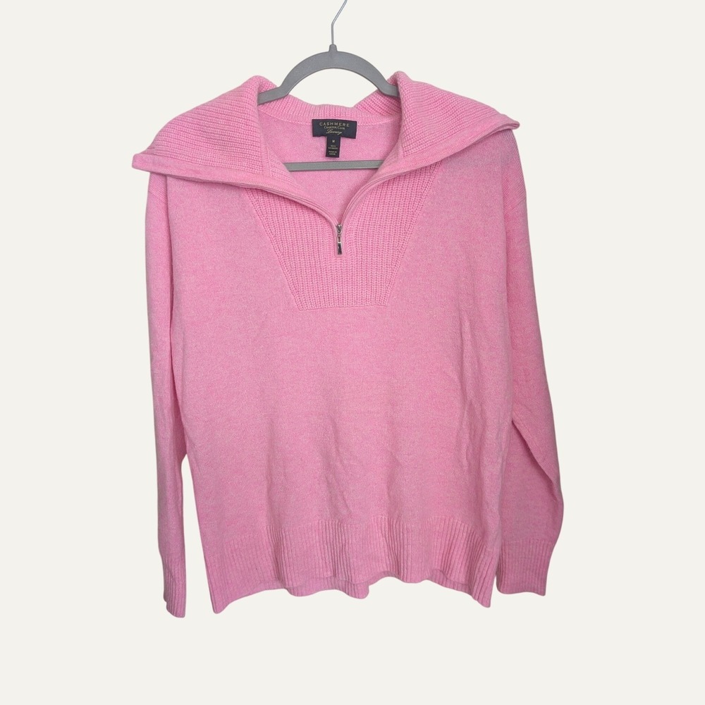 Charter Club Luxury 100% Cashmere Pink Quarter Zip Sweater Medium